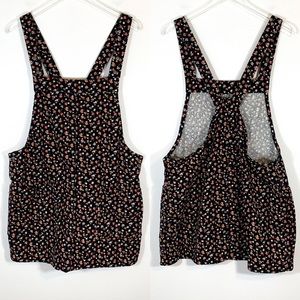 Retro Y2K Black Floral 70s Overall Sleeveless Mini Dress Jumper Size 1X